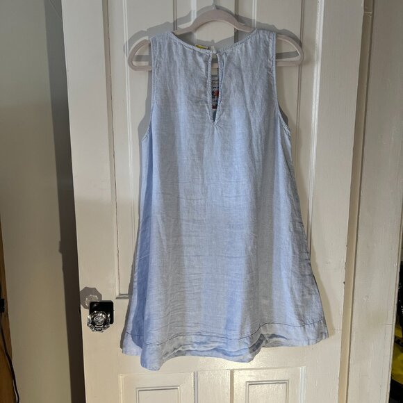 C&C California Dress with pockets %100 linen with embroidered neckline, size L - Picture 2 of 10